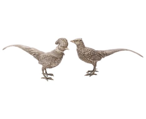 An Edwardian novelty silver pheasant pepper pot and another similarfirst London, 1901, by William Edward Hercomb naturalistic