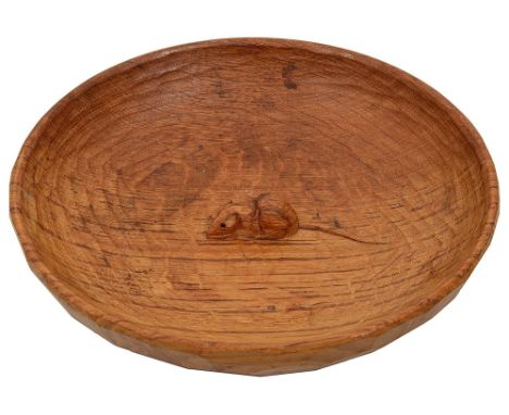 A Robert 'Mouseman' Thompson of Kilburn oak fruit bowlcircular with adzed finish, bearing carved mouse signature to centredia