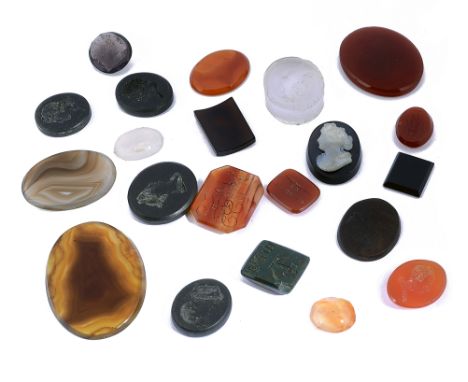An interesting collection of carved antique seals and intagliosincluding four Georgian black basalt double sided portrait int