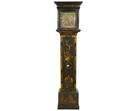 A George III Chinoiserie Japanned 8-day longcase clock, the 11" brass dial signed John Smith, London, silvered Roman hour and