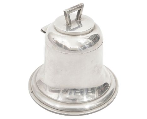 A George V novelty silver inkwell in the form a bellBirmingham, 1911 by A &amp; J Zimmerman Ltdof plain design with hinged co