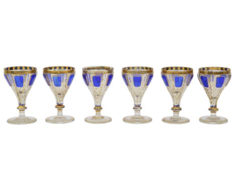 A small Legras Winter landscape vase, a set of six Moser cordial glasses and other glassfirst of spherical form with hexagona
