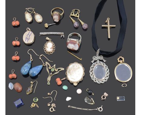 A small collection of various gold and other jewelleryincluding a Victorian silver and paste locket pendant, two gold mounted