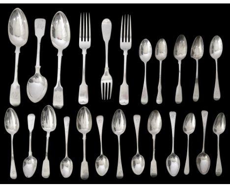 A collection of George III, Victorian and later silver flatware various dates, makers marksto include assorted mostly George 