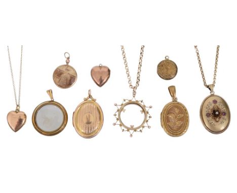 A Victorian double sided picture locket and other locketsthe window locket stamped 9ct and marked G &amp; W and suspended on 