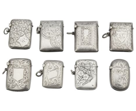 A group of eight Edwardian and later silver vesta casesall marked for Birmingham, various dates and makers including 1902, ma