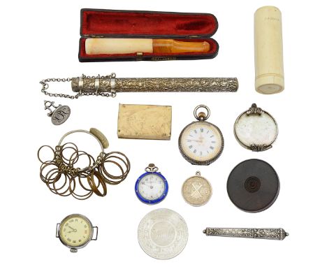 An interesting collection of 19th century and later silver and other vertu to include fob watchescomprising a George III silv