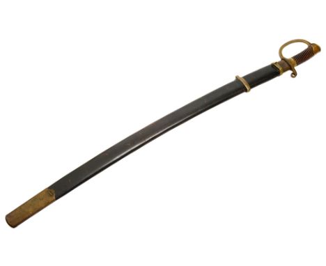 A Russian 1881 Pattern Dragoon trooper's sabre/shashka,dated 1891, brass d-ring shaped hilt, with domed pommel, ribbed wooden