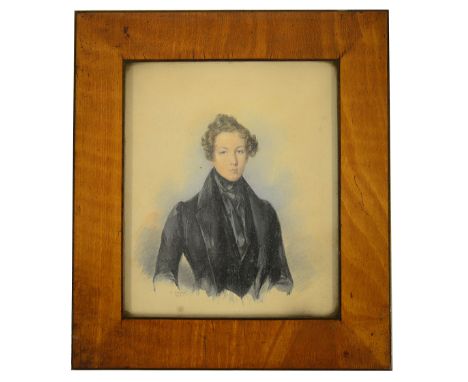 English School (19th century)'Portrait of a Young Gentleman', watercolour on paper, signed and dated, depicting a figure dres