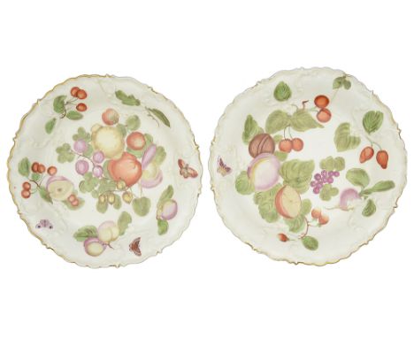 A pair of Chelsea gold anchor period Duke of Cambridge Service type dessert plates c.1756-1769, each having a shaped and gilt