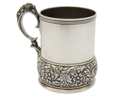 A late 19th century Tiffany &amp; Co. sterling silver christening mugstamped to base 'T' with numbers 7999 &amp; 8426, of cyl