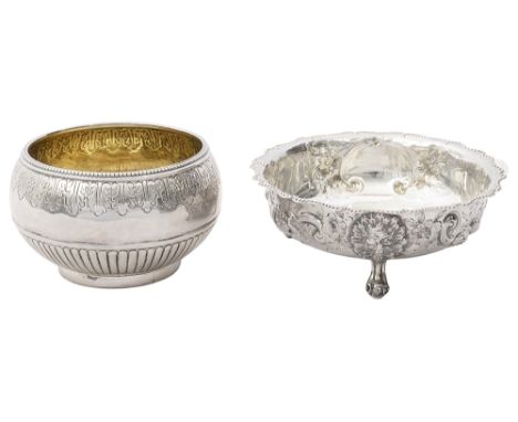 A Victorian silver sugar bowl and an Edwardian silver bowlfirst London, 1876 by Robert Harperof shallow circular form with fo