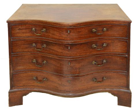 A George III mahogany serpentine fronted chest of drawers, in the manner of Thomas Chippendale, moulded edge top, above four 