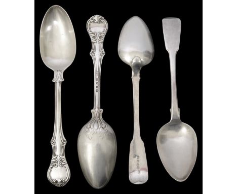 A pair of early Victorian Victoria pattern silver tablespoons and a pair of George IV fiddle pattern silver tablespoonsfirst 