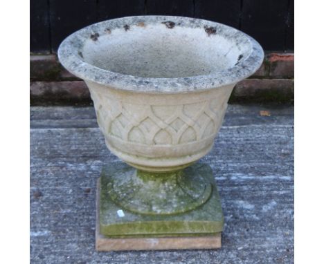 A Gothic style reconstituted stone pedestal planter, 46cm