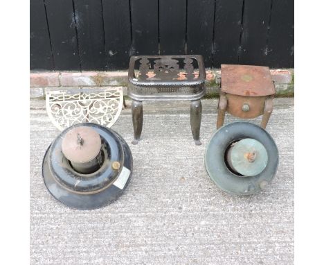 A collection of items, to include light fittings, a 19th century footman and metalwares