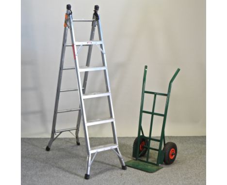 A sack barrow, together with an aluminium step ladder 178cm high