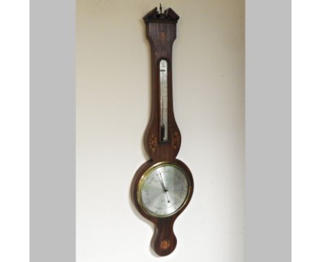 A mahogany and inlaid cased wheel barometer, B. Mazzuchi, Gloucester, 98cm high