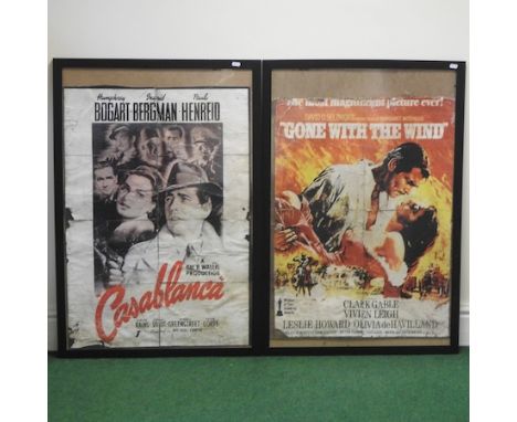 A vintage Gone with the Wind film poster, together with another, Casablanca, 83 x 59cm