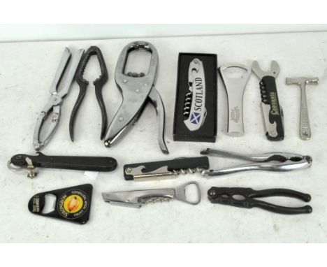 A selection of bottle openers and nut crackers, including one branded London Pride, a German etched nutcracker and more