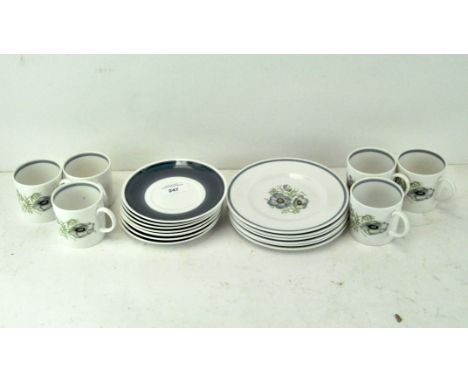 A Susie Cooper bone china part tea service in the 'Glen Mist' pattern, comprising cups, saucers and small plates