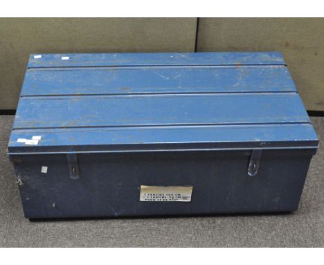 A large metal blue trunk