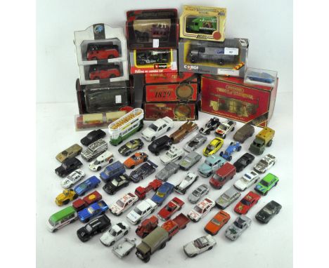 A collection of Die cast model vehicles, including examples by Matchbox, Burago, Corgi and others, some in the original boxes