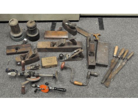 A quantity of tools including planes, heaters etc