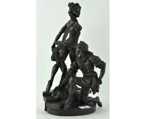 A bronzed figure depicting a ballerina with fellow dancer, signed to base R Cameron, 36cm high