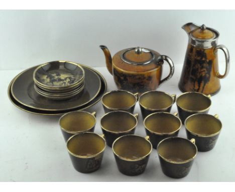 A Macmallan 'Old English Coaching Days' teaset, comprising teapot, tea cups and more