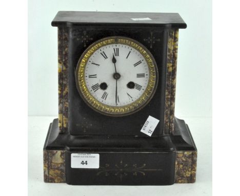 A 20th Century marble mantel clock, white enamel dial with Roman numerals, height 22.5cm
