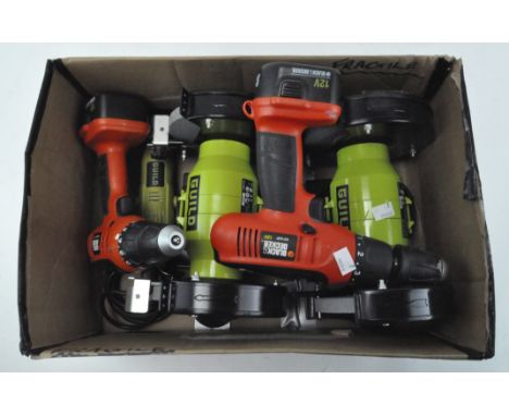 Two Guild bench grinders, together with two Black and Decker drills