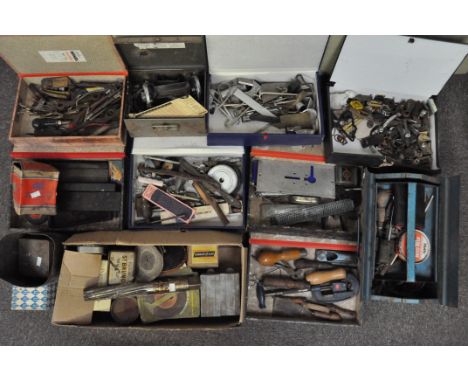 A quantity of assorted tools and related items, including hinges, spanners and keyholes