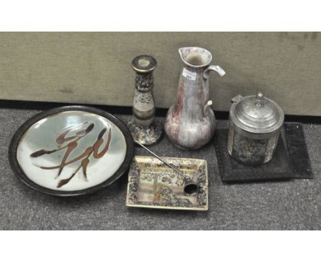 A selection of assorted ceramics, to include a Japanese satsuma ash tray of rectangular form, similar candlestick and other i