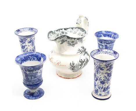 Small blue and white 19th century Spode urn vases along with a pair of Burlight blue and white vases and mid 19th century nam