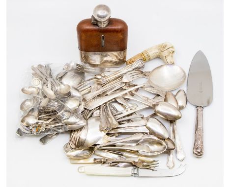 A collection of silver to include: a Celtic Revival style sauce ladle hallmarked by Cooper Brothers, Sheffield, 1968 together