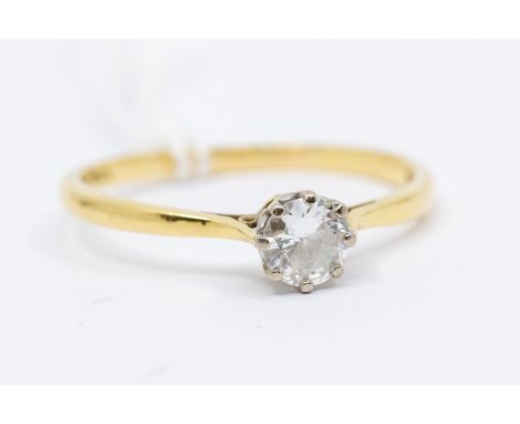 An 18ct gold diamond solitaire ring, the brilliant cut single stone of 0.5ct, ring size R, 2.32 grams.