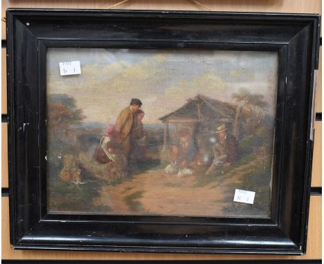 F J Slinger, British (1824-1910) mid 19th century oil on canvas and board of children with rabbits signed l l and dated 1863.