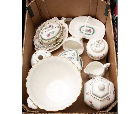 A Spode 'Trapwell' 'F1427-F' collection of ceramics, comprising of Jardiniere, vase and cover, pin dishes, trinket boxes, bas