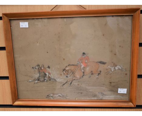 Hunting sketch by Hablot Knight Browne on paper, 19th century. 37cm x 27cm