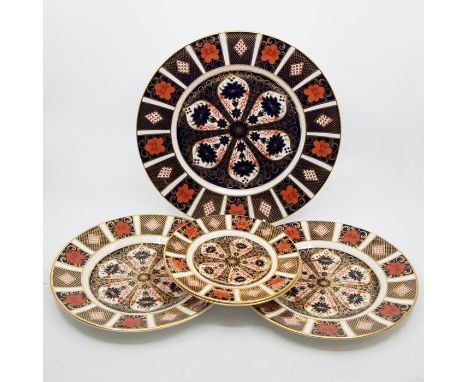 Royal Crown Derby 1128 Imari plates, one large, two medium, two small, all first quality