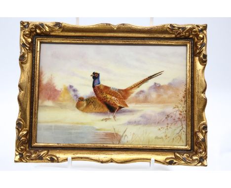 E R Booth (Worcester painter) a painted plaque depicting a pair of Pheasants by water, signed lower right&nbsp;