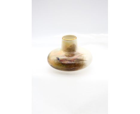A Royal Worcester squat vase, shape no: 2491, the body painted with a pair of Pheasants, signed by James Stinton, gilt height