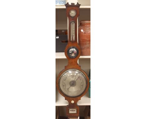 A 19th Century mahogany banjo barometer, four dials. 110cm H