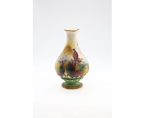 A Royal Worcester posy vase, shape no: 285A, the entire painted with pheasants with forest scape, signed Fotherall?, green ma