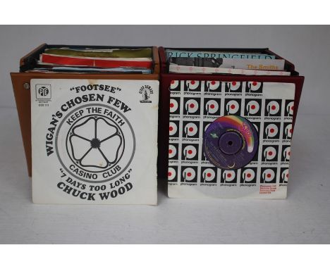  Two Boxes Of 45"s Including Artists Such As Thompson Twins, Break Machine, Rock Steady Crew , Paul Young, Rainbow, The Beatl