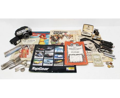 A collectors lot to include: Lighter, various pen knives, Olympus camera, magazine (vintage) etc. (Q) (in one bag)