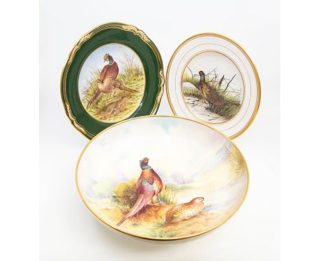 A Modern Aynsley china serving bowl, the centre hand painted with a pair of Pheasants, signed by R Band together with a colle