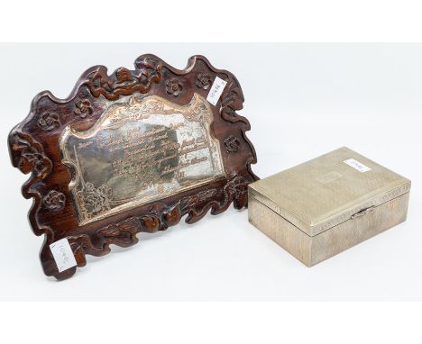 A Chinese Silver cigar box, engine turned decoration, cedar lines, stamped Nanking to case, size approx 12 x 8.5 x 4.5cm, ini