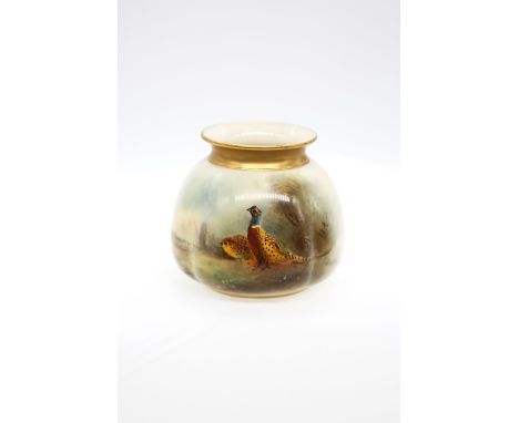 A Royal Worcester globular vase, shape no: 158/H, the body painted with a pair of Pheasants, signed by James Stinton, gilt he